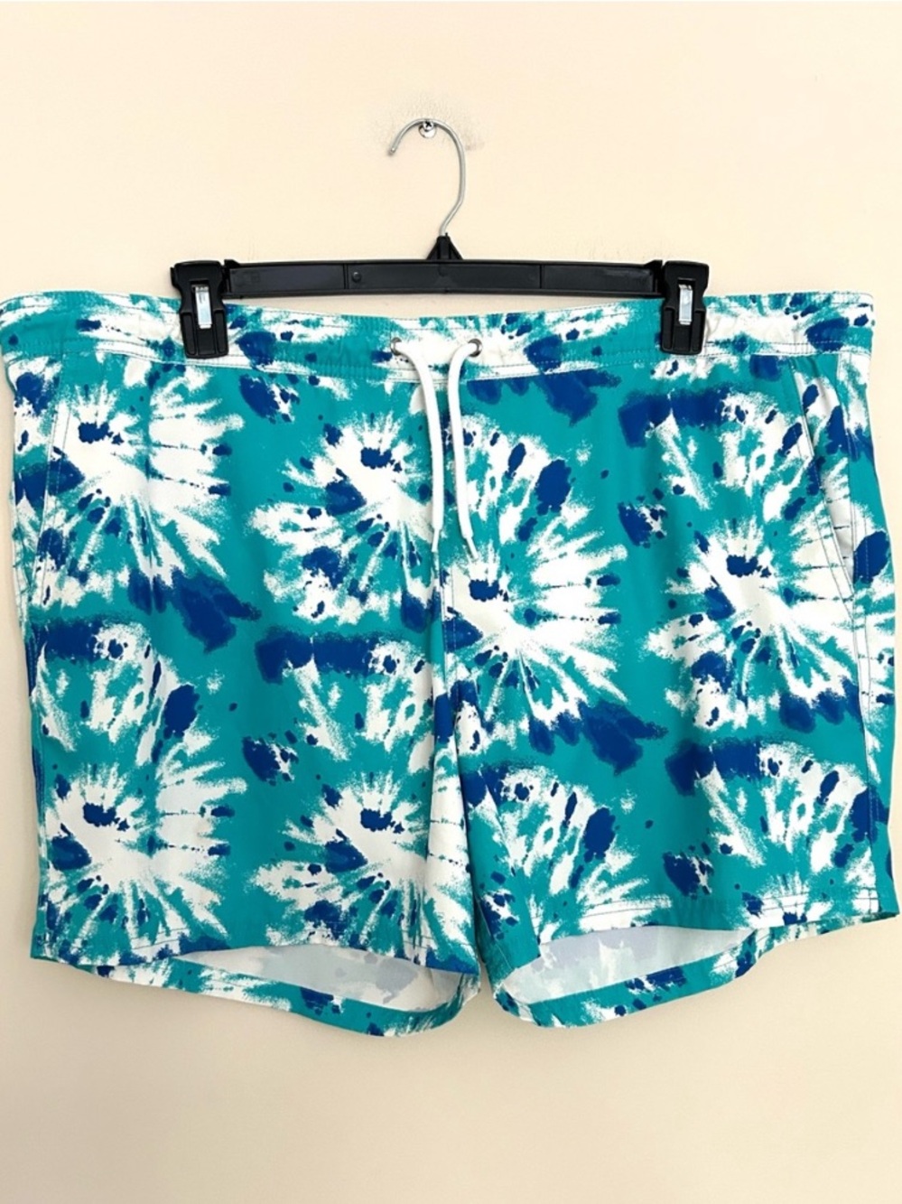 ♦️J. Crew Men's Flex Swimwear Shorts Teal & Blue Tie-Dye Drawstring with Pockets